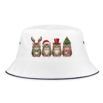 Getigerte Katze Weihnachtsmann Weihnachten  - Bucket Hat - Weiß/Navy - Vorne