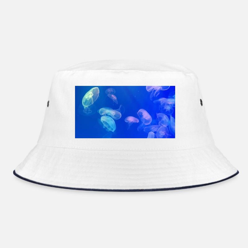 Blaues Quallenmuster - Bucket Hat - Weiß/Navy