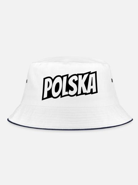 Polska - Polen Schriftzug - Bucket Hat - Weiß/Navy - Vorne