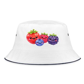 Kawaii Berries Fruit Fruits Child Baby Smile - Bucket Hat - white/navy - Front