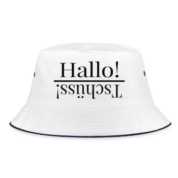 Hallo – Lustig gespiegeltes Typografie Design - Bucket Hat - Weiß/Navy - Vorne