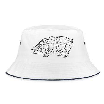 Schwein Fleisch Bacon Lustige Witzige Karte - Bucket Hat - Weiß/Navy - Vorne