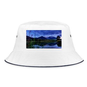 Night view at the Blau mountain lake - Bucket Hat - white/navy - Front