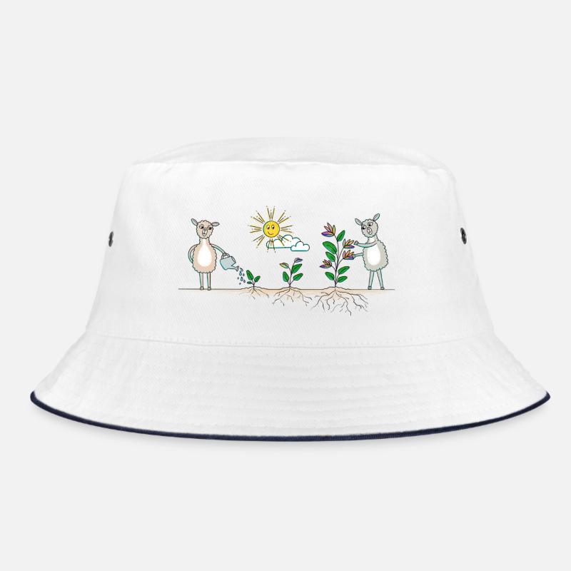 Lama Garten bunt - Bucket Hat - Weiß/Navy