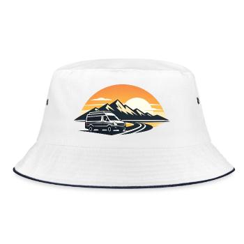 Sonnenuntergang Roadtrip mit Camper - Bucket Hat - Weiß/Navy - Vorne