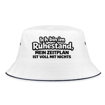 Ich bin im Ruhestand – Mein Zeitplan: Nur Nichts - Bucket Hat - Weiß/Navy - Vorne