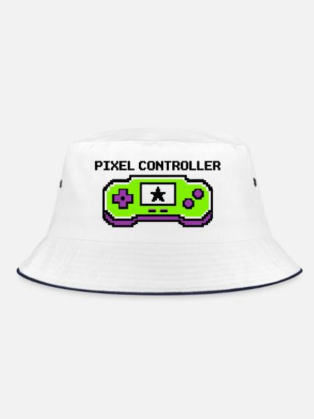 Pixel Controller Logo Grafik - Bucket Hat - Weiß/Navy - Vorne