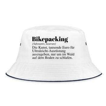 Bikepacking Duden Spruch - Bucket Hat - Weiß/Navy - Vorne