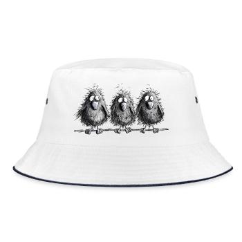 Drei Raben Krähen auf Leitung Vogel Cartoon Schwar - Bucket Hat - Weiß/Navy - Vorne