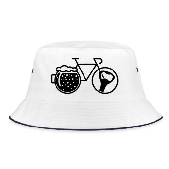 Fahrrad mit Bierglas. Radfahrer, Fahrrad und Flaschenöffner. - Bucket Hat - Weiß/Navy - Vorne