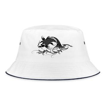 Koi Tattoo - Japan Fisch Motiv - Bucket Hat - Weiß/Navy - Vorne