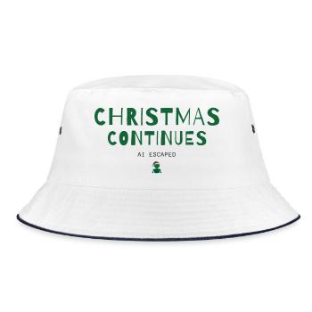 Christmas Continues – AI Escaped - Weihnachtshumor - Bucket Hat - Weiß/Navy - Vorne
