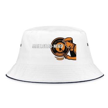 Mahlgrad-Nerd – Kaffee Geschenk für Barista & Kaff - Bucket Hat - Weiß/Navy - Vorne
