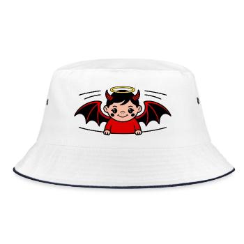 Devil Angel Baby Child Halo Horns Wings - Bucket Hat - white/navy - Front