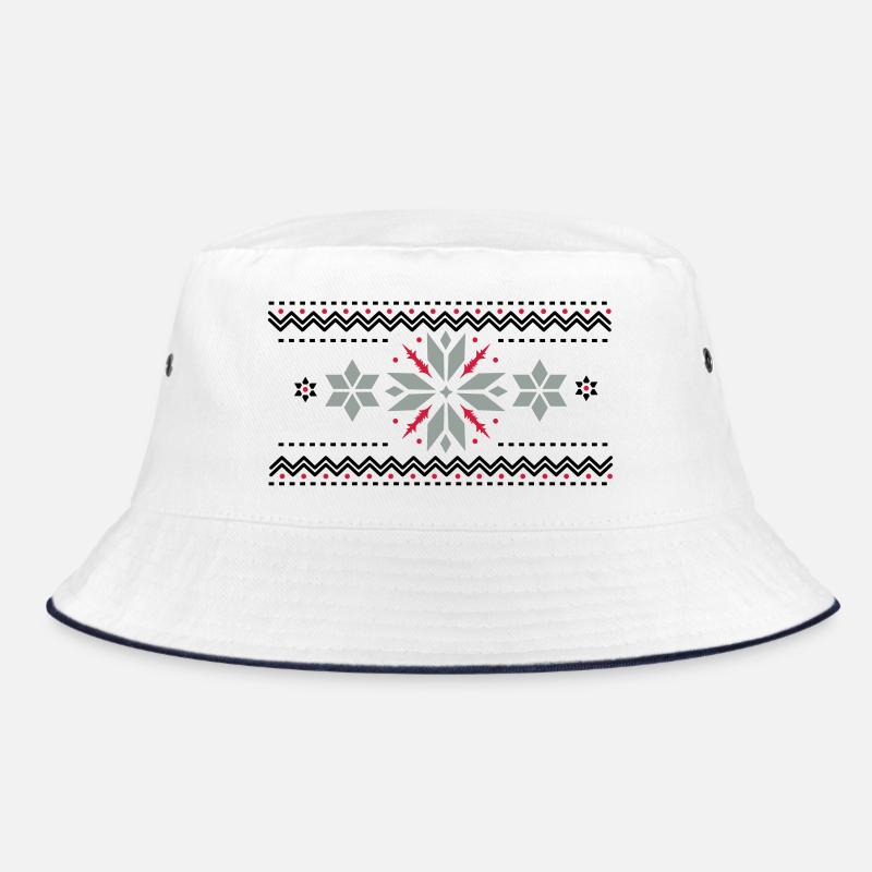 Stern Muster im Norweger Stil - Bucket Hat - Weiß/Navy