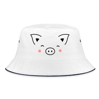 Schwein Sau Schweinchen Ferkel Eber I Geschenkidee - Bucket Hat - Weiß/Navy - Vorne