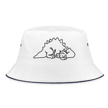 Schlafender Dinosaurier – Niedliches Cartoon - Bucket Hat - Weiß/Navy - Vorne