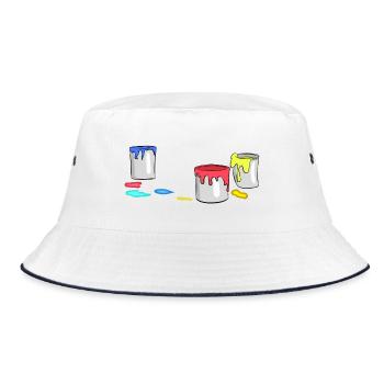 Bunte Farbeimer Maler Berufe Arbeit Job Pinsel - Bucket Hat - Weiß/Navy - Vorne