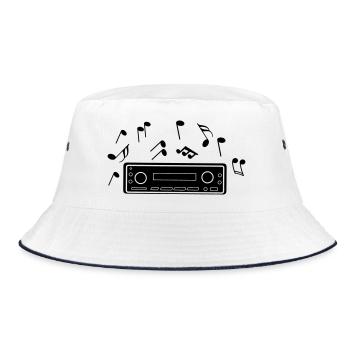 Car radio with musical notes - Bucket Hat - white/navy - Front
