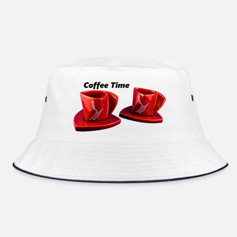 Coffeetime - Bucket Hat - Weiß/Navy