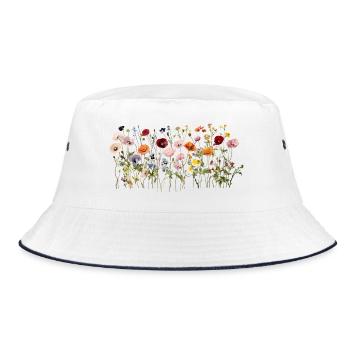 Wildflower Meadow – Natural Watercolor Blooms - Bucket Hat - white/navy - Front