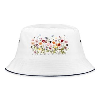 Wildflower Meadow – Natural Watercolor Blooms - Bucket Hat - white/navy - Front