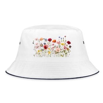 Wildflower Meadow – Natural Watercolor Blooms - Bucket Hat - white/navy - Front