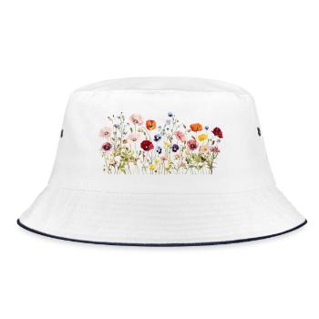 Wildflower Meadow – Natural Watercolor Blooms - Bucket Hat - white/navy - Front