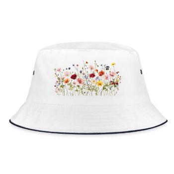 Wildflower Meadow - Natural Watercolor Blooms - Bucket Hat - white/navy - Front