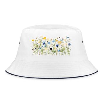 Wildflower Meadow - Natural Watercolor Blooms - Bucket Hat - white/navy - Front
