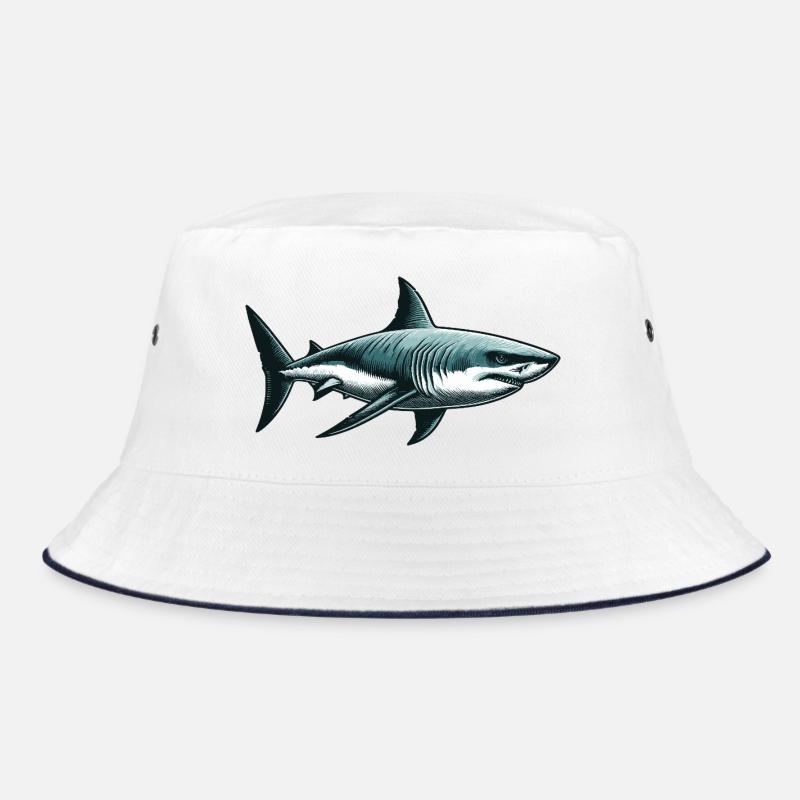 Weißer Hai - Bucket Hat - Weiß/Navy