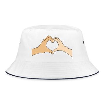 Herzhände – personalisierbar für Paare - Bucket Hat - Weiß/Navy - Vorne
