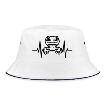 Gecko mit Herzschlag – Lustiges Amphibienmotiv - Bucket Hat - Weiß/Navy - Vorne