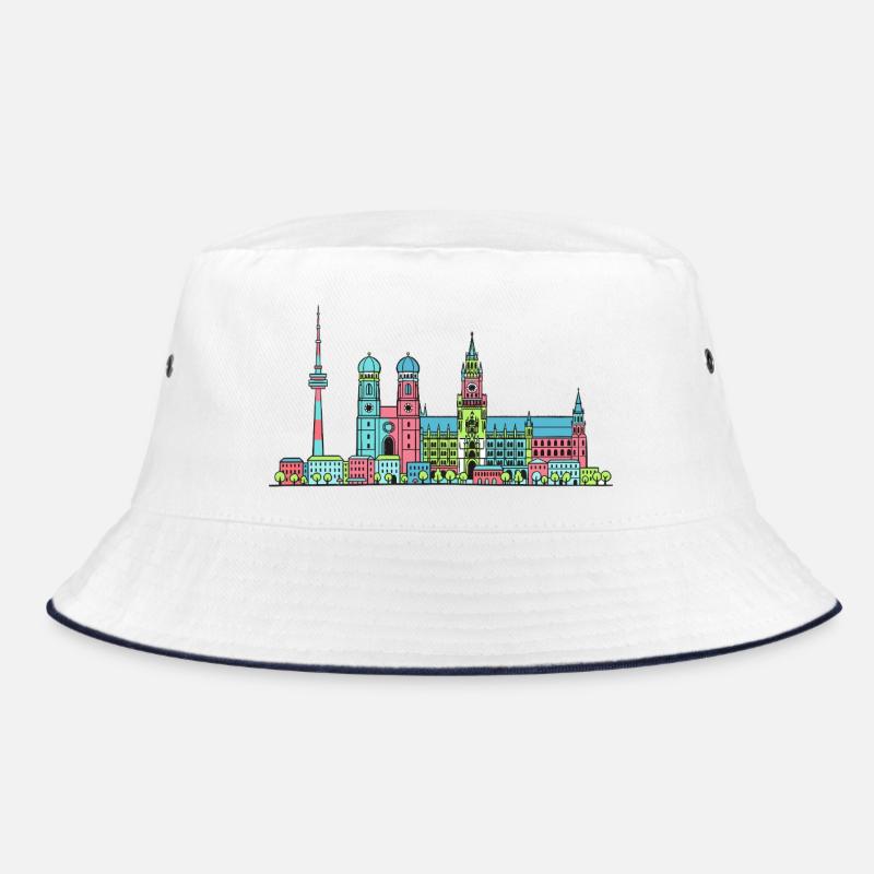 Münchner Stadtskyline Marienplatz Moderne Linienkunst Bucket Hat