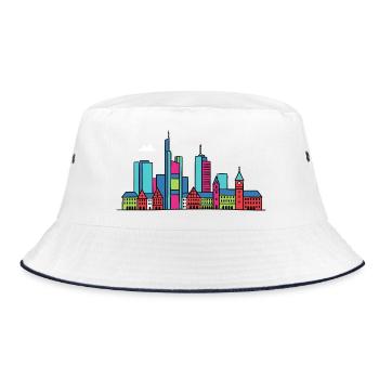 Frankfurter Stadtsilhouette Mainhattan Linienkunst - Bucket Hat - Weiß/Navy - Vorne