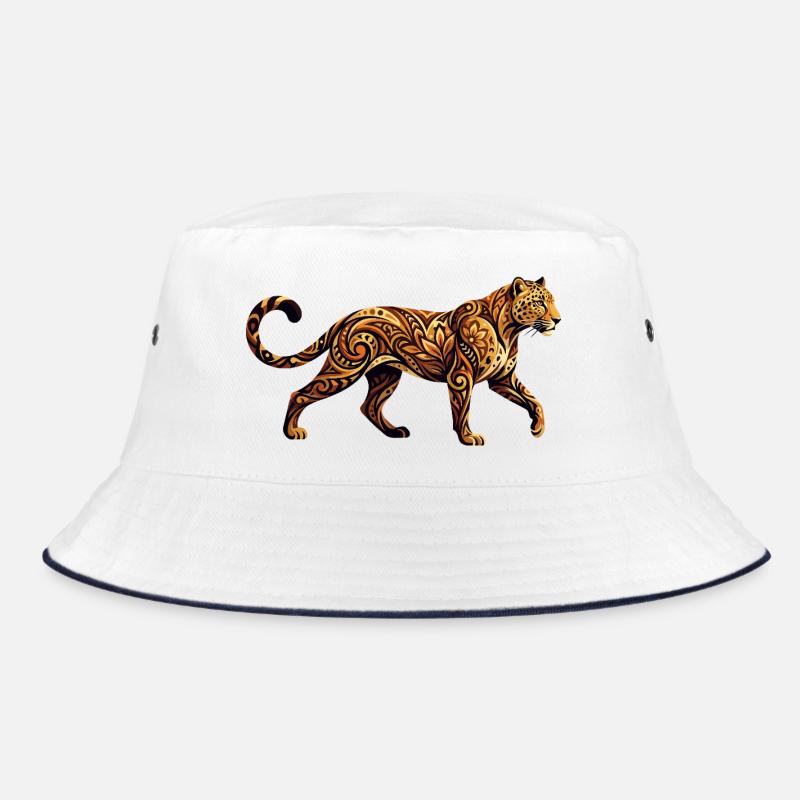 Ornamented Leopard Tribal Floral Pattern Motif Bucket Hat