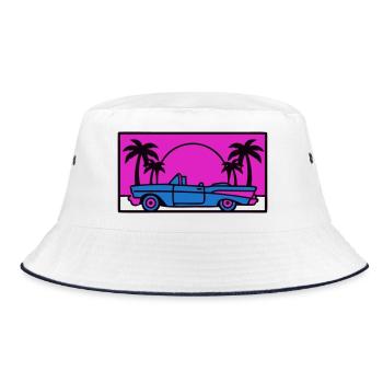 Retro 80s Car Logo - Bucket Hat - white/navy - Front