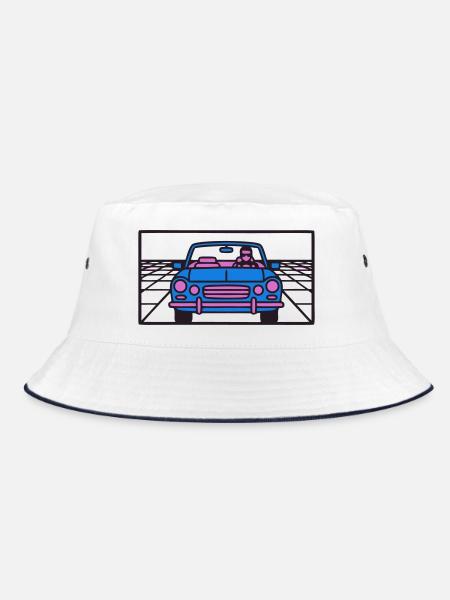 Retro Auto Miami Logo - Bucket Hat - Weiß/Navy - Vorne