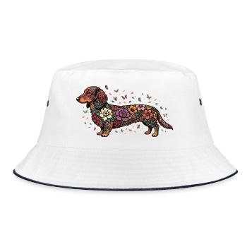 Dachshund Floral Pattern - Bucket Hat - white/navy - Front