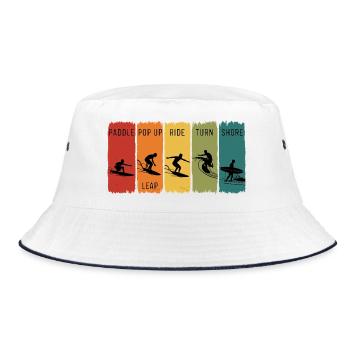 Retro-Surf-Stufen Paddel-Pop-up-Fahrt Ufer - Bucket Hat - Weiß/Navy - Vorne