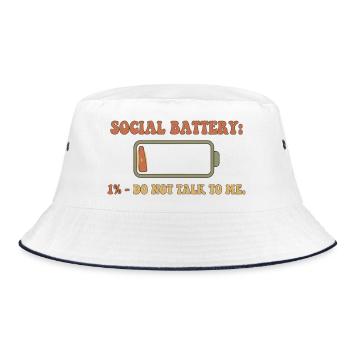 Sozialbatterie 1% – Nicht stören - Bucket Hat - Weiß/Navy - Vorne