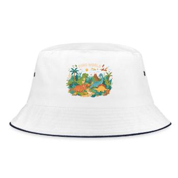 Dino Welt: bunte Urzeit-Szene - Bucket Hat - Weiß/Navy - Vorne