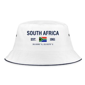 South Africa - Südafrika - Flagge - Koordinaten - Bucket Hat - Weiß/Navy - Vorne
