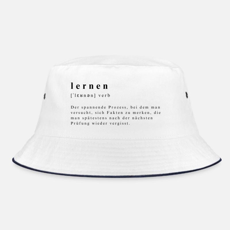Learning - Verb - Definition - Phonetic Transcription - Bucket Hat - white/navy