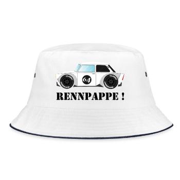 RENNPAPPE! Retro Rallye Auto Design - Bucket Hat - Weiß/Navy - Vorne