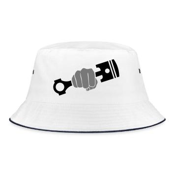 Fist holds engine piston - Bucket Hat - white/navy - Front