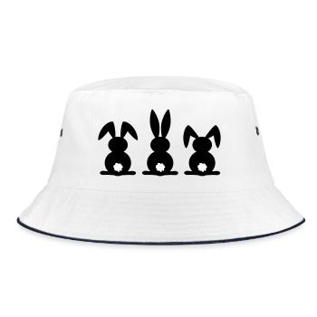 Rabbit silhouette. Happy Easter or Easter party. Egg. - Bucket Hat - white/navy - Front