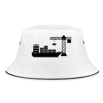 Sea container boat with crane unloading - Bucket Hat - white/navy - Front