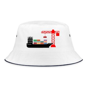 Sea container boat with crane unloading 2 - Bucket Hat - white/navy - Front