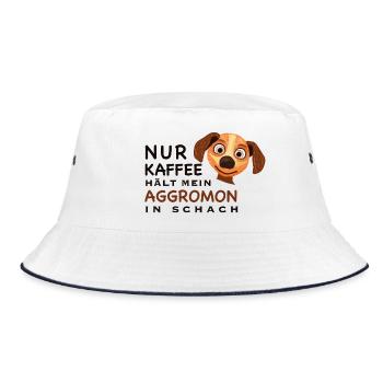 Lustiger Spruch, Kaffee hält Aggromon in Schach - Bucket Hat - Weiß/Navy - Vorne